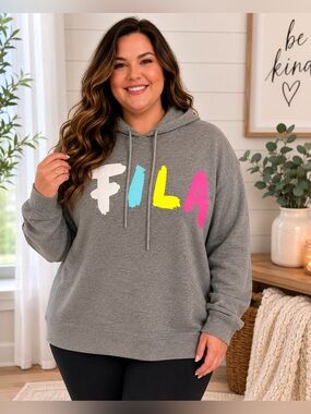 NWT FILA Gray Logo Hoodie Sweatshirt